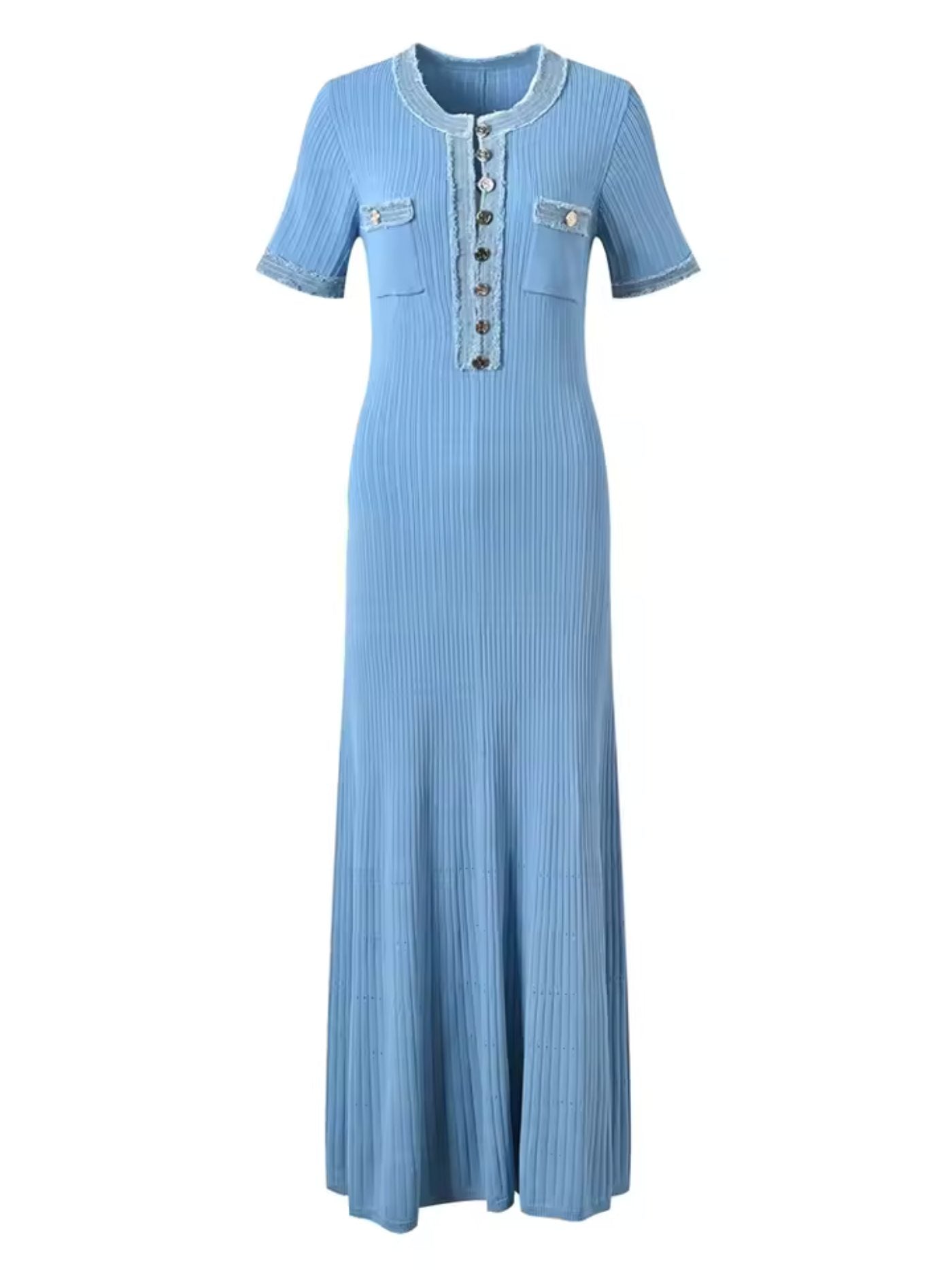 Élodie – Elegancka dzianinowa sukienka maxi z kontrastowym wykończeniem