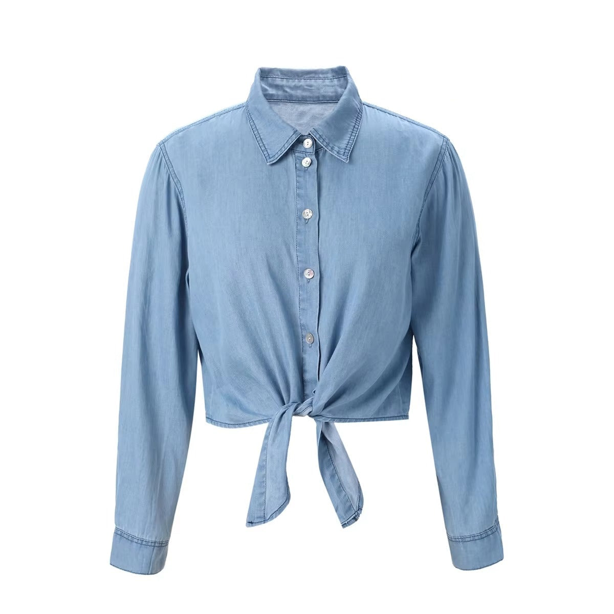 Mia - Lekka bluzka z denimu z kopertowym dekoltem i sukienka typu slip dress