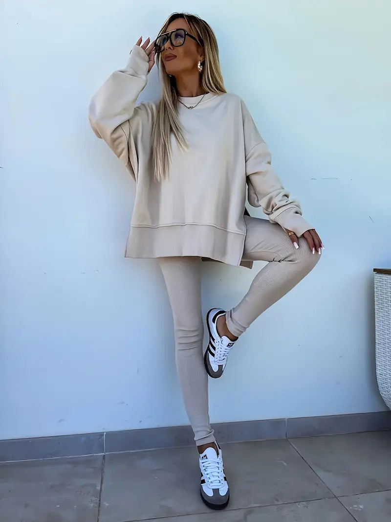 Niezabudka - Damski swobodny zestaw bluza i legginsy 