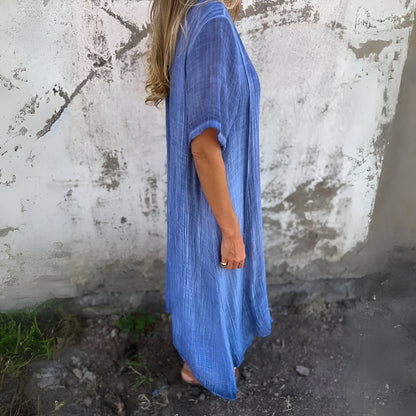 Solène – Luźna sukienka midi z dekoltem w serek