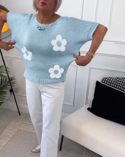 Sweter Damski w Kwiaty Dzianinowy