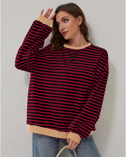 DUA | OVERSIZE'OWA BLUZA W PASKI Z DŁUGIMI RĘKAWAMI