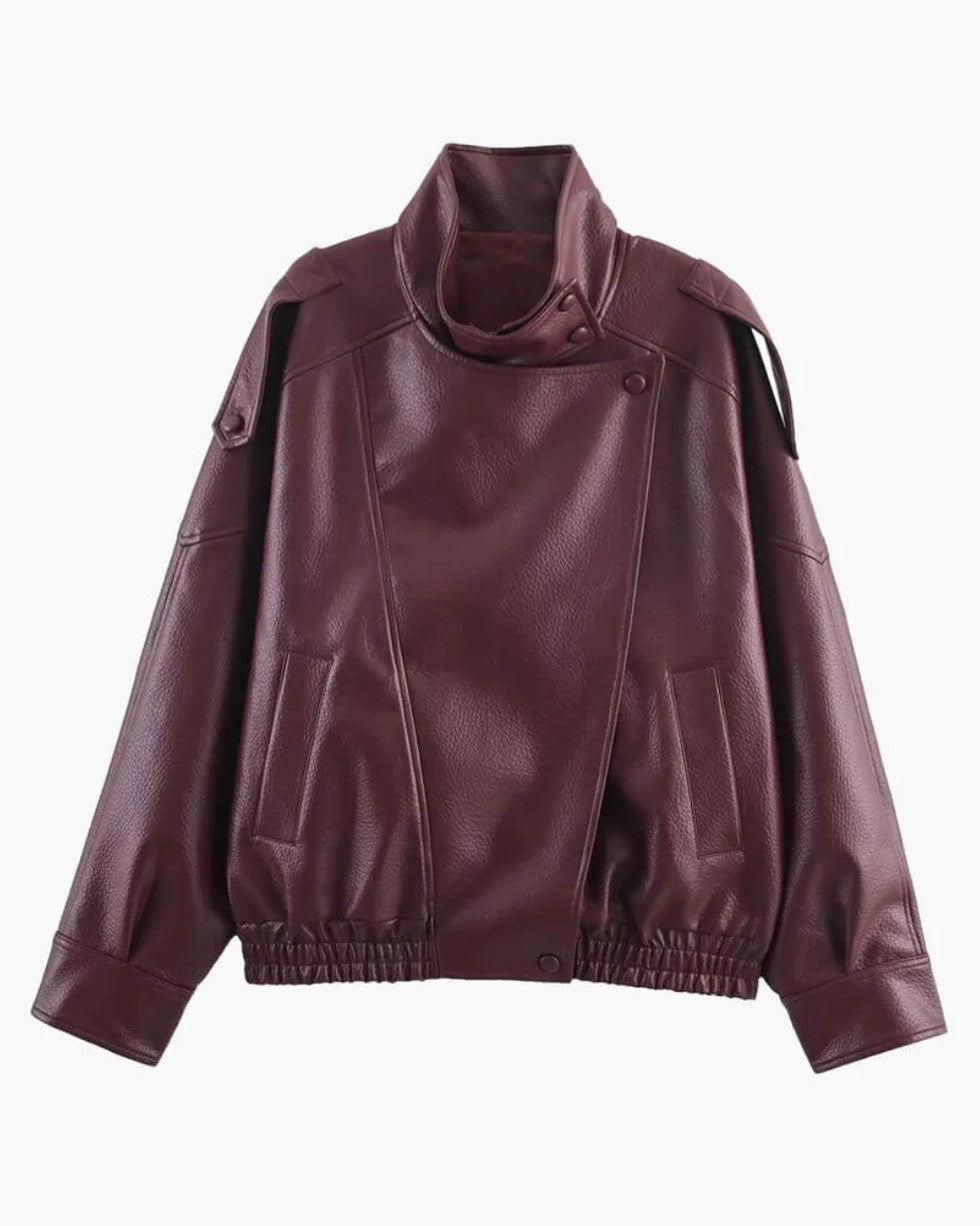 Asymetryczna Kurtka ze Skóry Wegetariańskiej Dla Kobiet