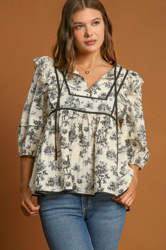 Alma - Bluzka Babydoll Toile z bufiastymi rękawami