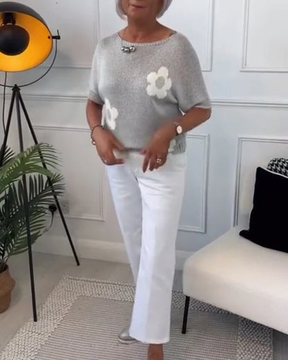 Sweter Damski w Kwiaty Dzianinowy