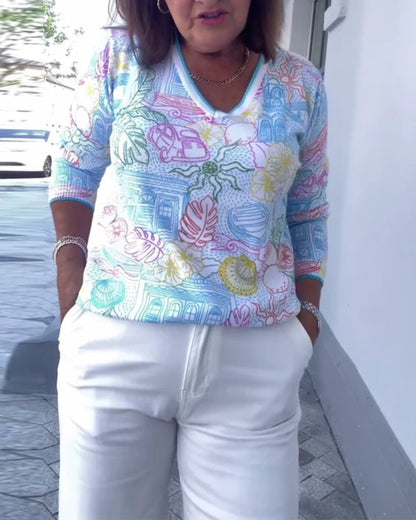 Kolorowy Sweter z Dekoltem V