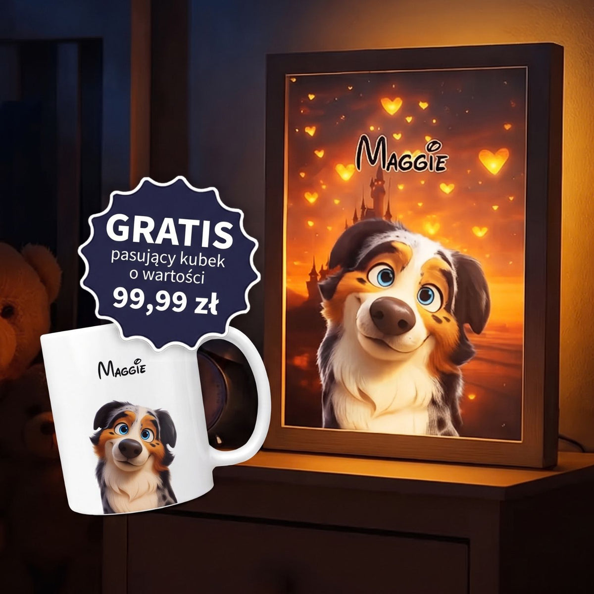 Magiczna lampka nocna LED z portretem pupila