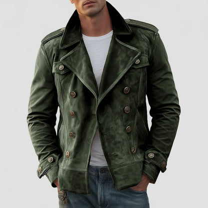 Męska dwurzędowa kurtka zamszowa z kołnierzem z klapami