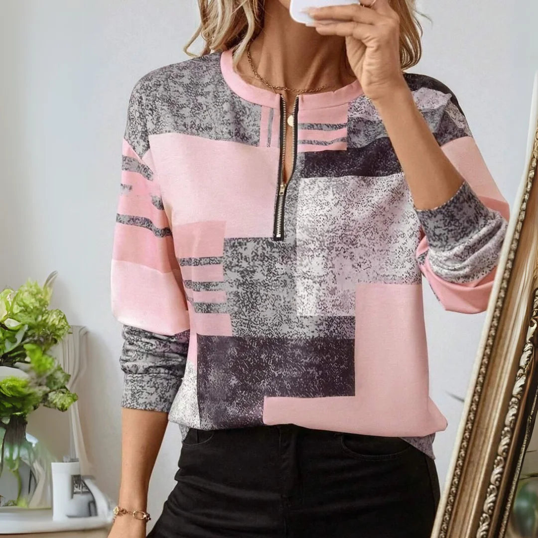 Tessa - Bluza w stylu vintage z blokami kolorów i klasą