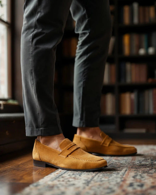 Gerlak Zamszowe Mokasyny z Paskiem - Styl Penny Loafer - Karmelowe