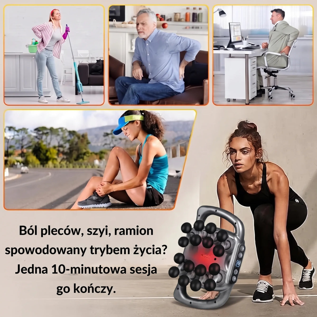 Gerlak Pistolet do masażu tkanek głębokich z 16 głowicami