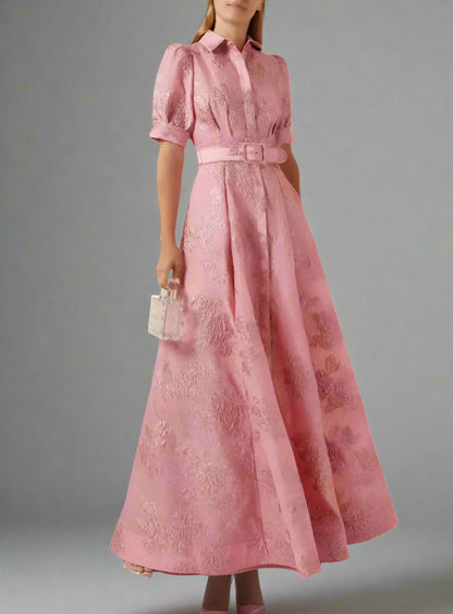 Éliane - Elegancka sukienka maxi z paskiem w stylu retro