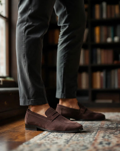 Gerlak Zamszowe Mokasyny z Paskiem - Styl Penny Loafer - Brązowe