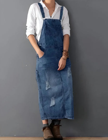 Aurélie - Damska sukienka z denimu w stylu spranego kombinezonu