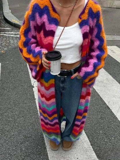 Maelle – Wielokolorowy Maxi Cardigan (Edycja Limitowana)