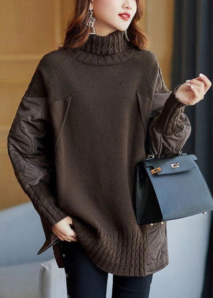 Damski Golfowy Sweter z Patchworku