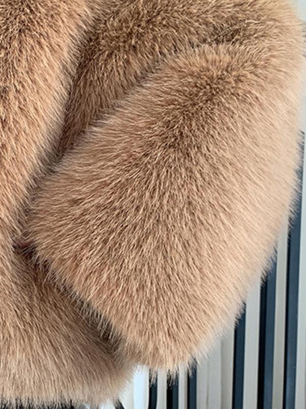 Umme - Jednokolorowy płaszcz z kapturem ze sztucznego futra 