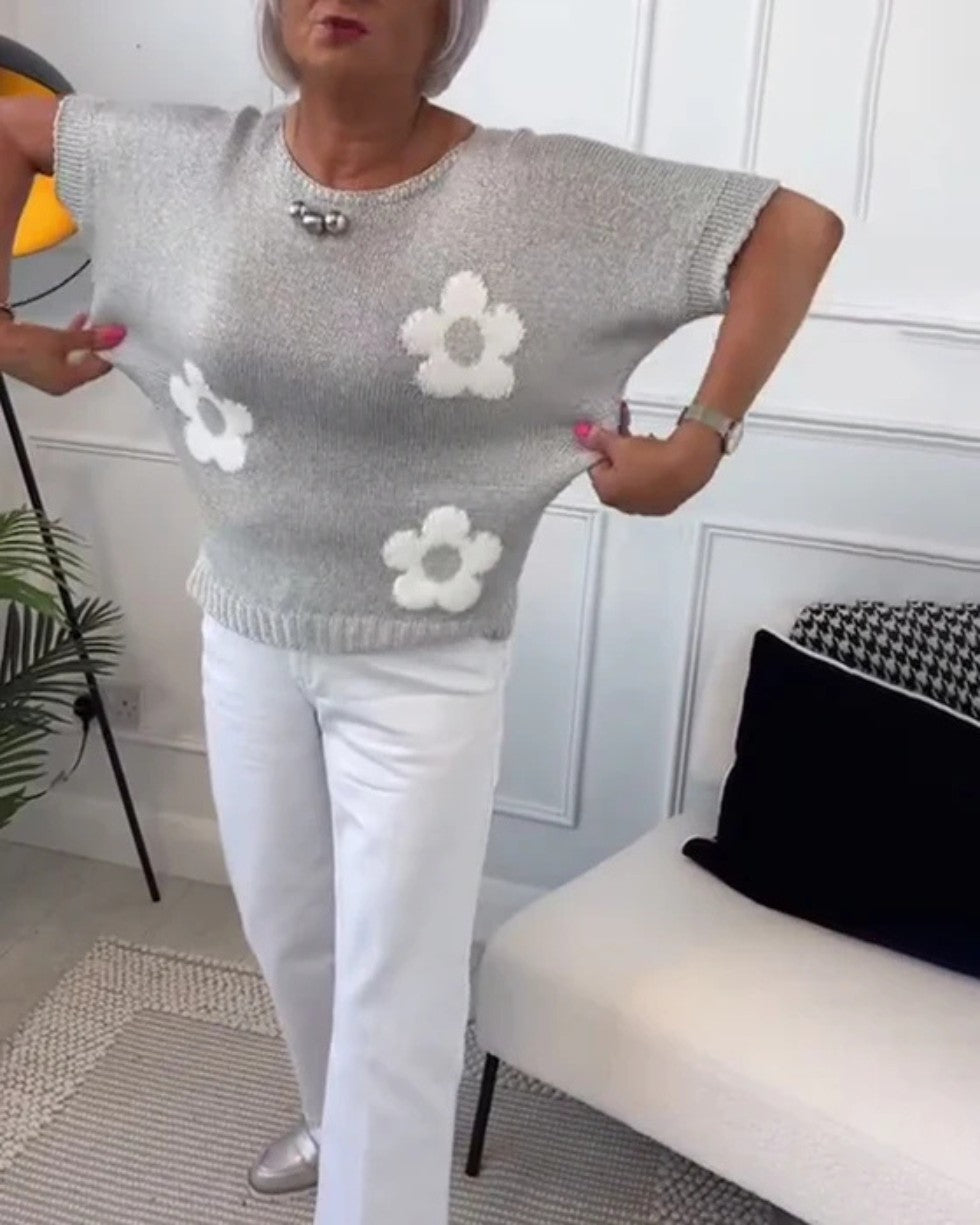 Sweter Damski w Kwiaty Dzianinowy