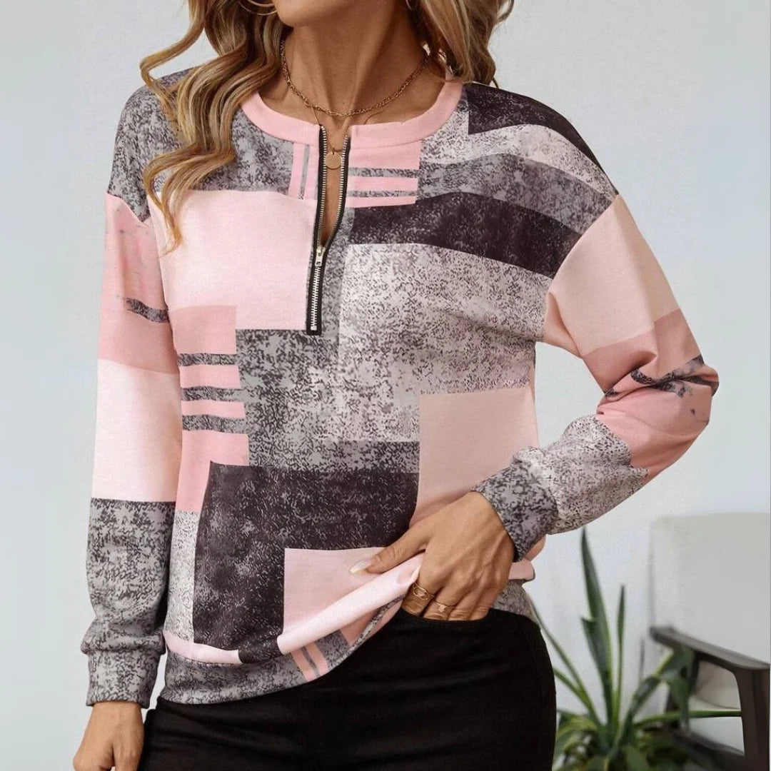 Tessa - Bluza w stylu vintage z blokami kolorów i klasą