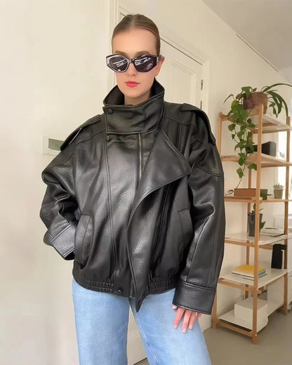 Asymetryczna Kurtka ze Skóry Wegetariańskiej Dla Kobiet