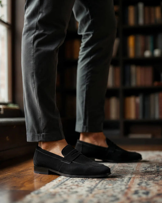 Gerlak Zamszowe Mokasyny z Paskiem - Styl Penny Loafer - Czarne