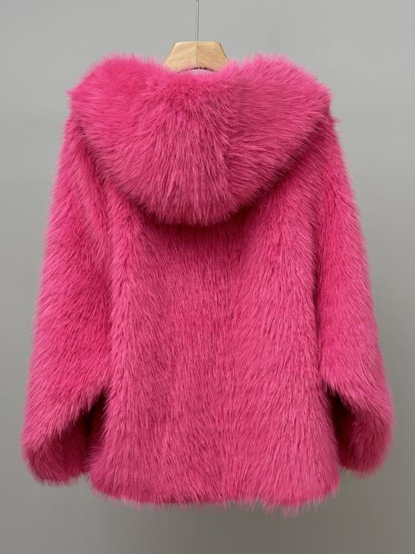 Umme - Jednokolorowy płaszcz z kapturem ze sztucznego futra 