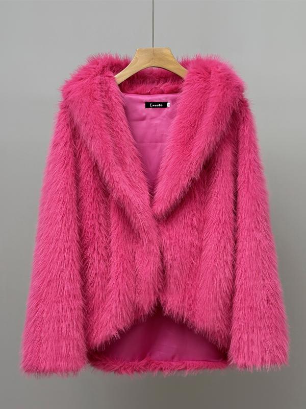 Umme - Jednokolorowy płaszcz z kapturem ze sztucznego futra 