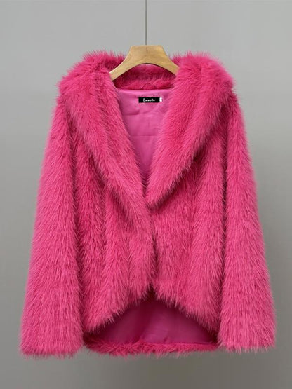 Umme - Jednokolorowy płaszcz z kapturem ze sztucznego futra 