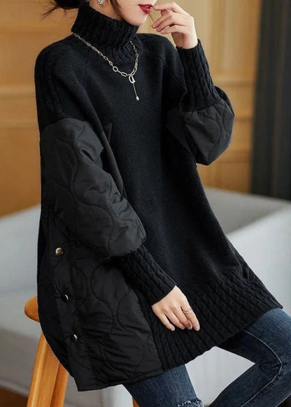 Damski Golfowy Sweter z Patchworku