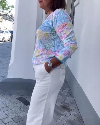 Kolorowy Sweter z Dekoltem V