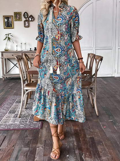 Florine - Sukienka midi z nadrukiem w stylu boho na wakacje