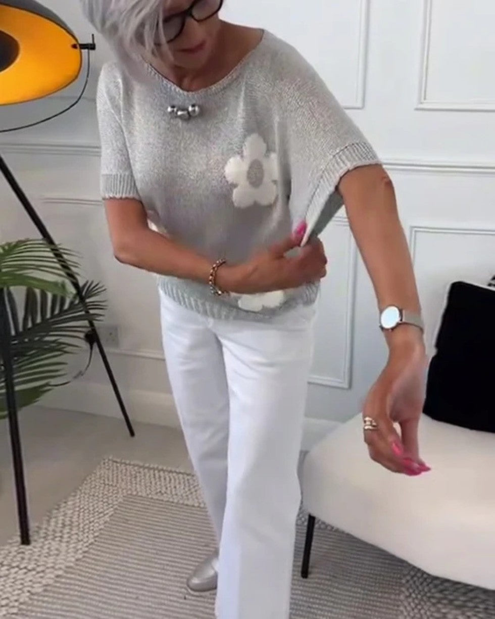 Sweter Damski w Kwiaty Dzianinowy