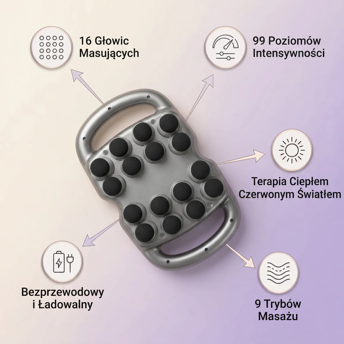 Gerlak Pistolet do masażu tkanek głębokich z 16 głowicami