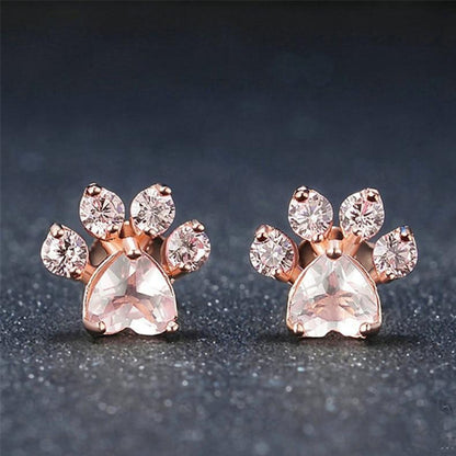 Kolczyki Sztyfty Łapki Kota z Kwarcem Różowym