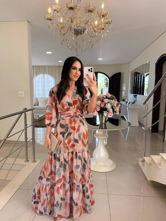 CLAUDIA | Sukienka maxi z kwiatowym wzorem i wygodnym krojem na eleganckie dni
