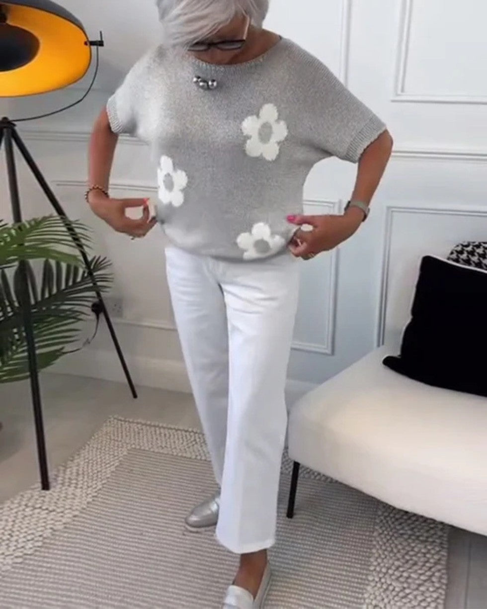 Sweter Damski w Kwiaty Dzianinowy