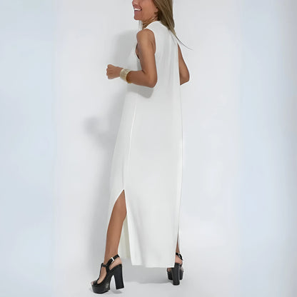 Noémie – Drapowana sukienka maxi z pasującym kardiganem