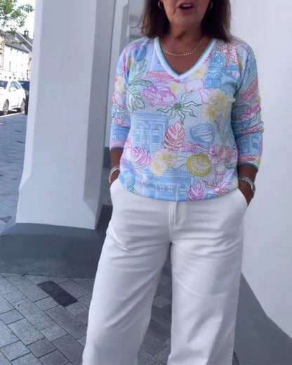 Kolorowy Sweter z Dekoltem V