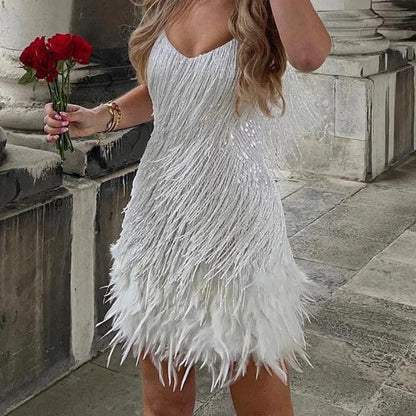 Gerlak Elegancka Sukienka Mini z Piórami