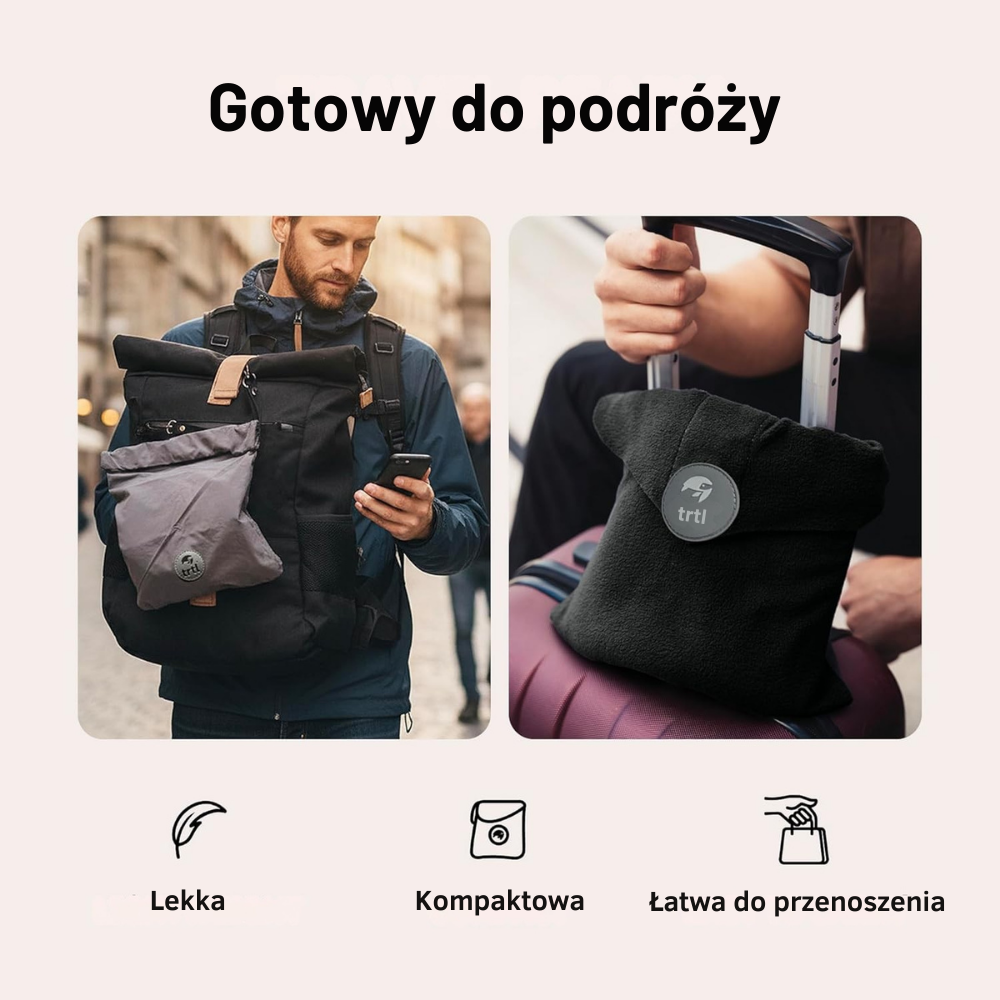 Kompaktowa poduszka podróżna NeckEase™ z naukowym podparciem głowy i szyi