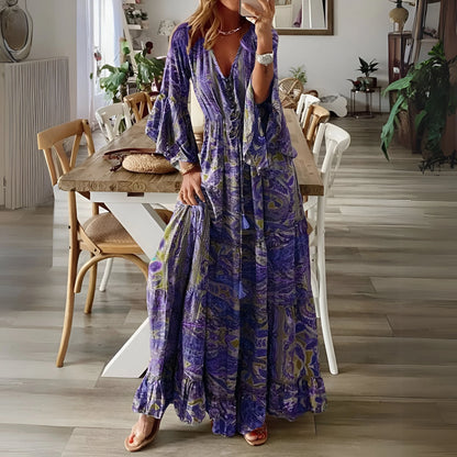 Léontine - Sukienka w stylu boho z rozkloszowanymi rękawami i kwiatowym wzorem