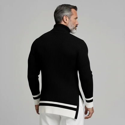 Męski czarny sweter z wysokim kołnierzem slim fit