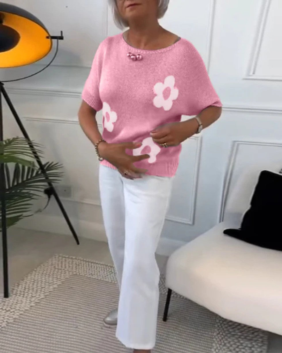 Sweter Damski w Kwiaty Dzianinowy