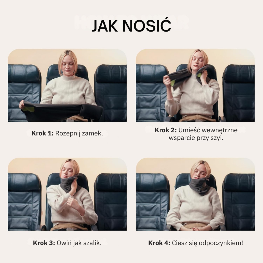 Kompaktowa poduszka podróżna NeckEase™ z naukowym podparciem głowy i szyi