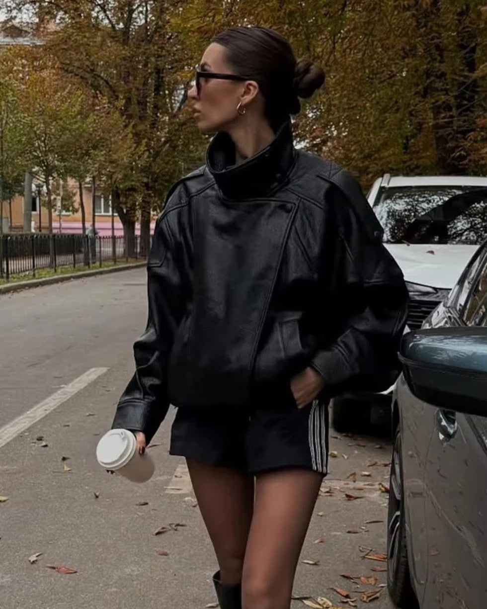 Asymetryczna Kurtka ze Skóry Wegetariańskiej Dla Kobiet