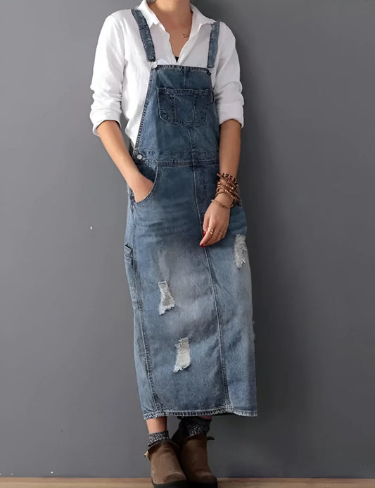 Aurélie - Damska sukienka z denimu w stylu spranego kombinezonu