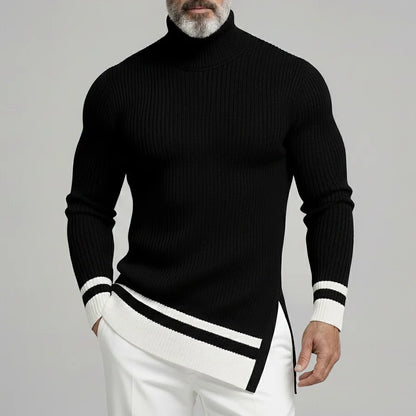 Męski czarny sweter z wysokim kołnierzem slim fit