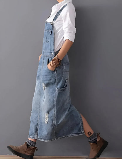 Aurélie - Damska sukienka z denimu w stylu spranego kombinezonu