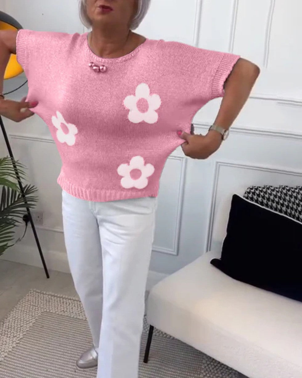 Sweter Damski w Kwiaty Dzianinowy