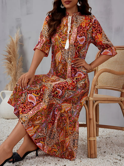 Florine - Sukienka midi z nadrukiem w stylu boho na wakacje